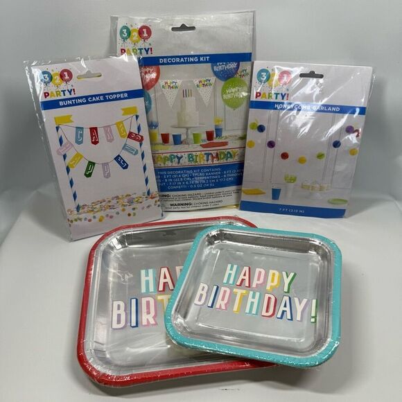 D36. Party Decorations- 5 piece birthday party decorations and plates - Picture 1 of 5